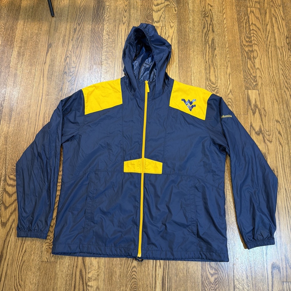 WVU Mountaineers Columbia Flash Challenger II Windbreaker Jacket XL Blue Yellow